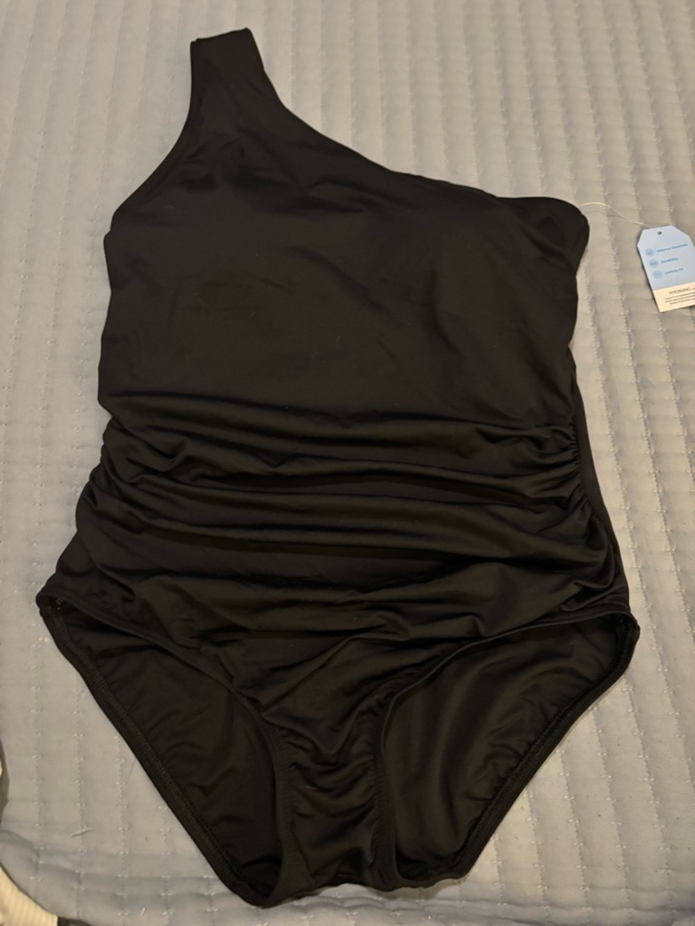 Lands End One-Shoulder Black Ruched One-Piece Swimsuit Removable Strap NET New 8 - Picture 10 of 10
